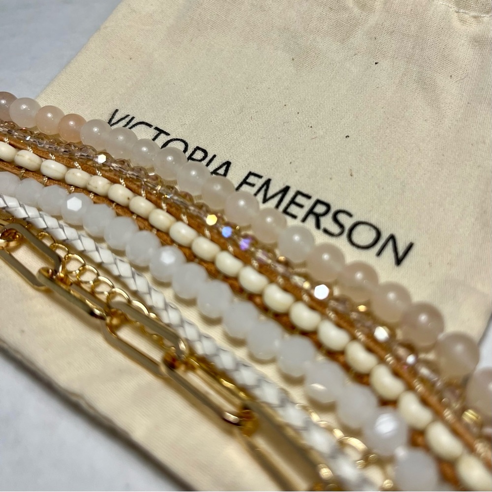 Victoria Emerson 7 strand Cuff Bracelet with a mix of Crystals, Chains & Beads.